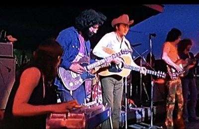 Jerry Garcia playing George Harrison's Rosewood Telecaster on stage with Ian & Sylvia in the Festival Express documentary