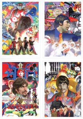 Four psychedelic images of each of the Beatles